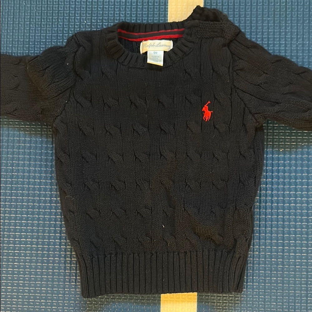 Ralph Lauren Blue Cable Knit Sweater with Red Logo
